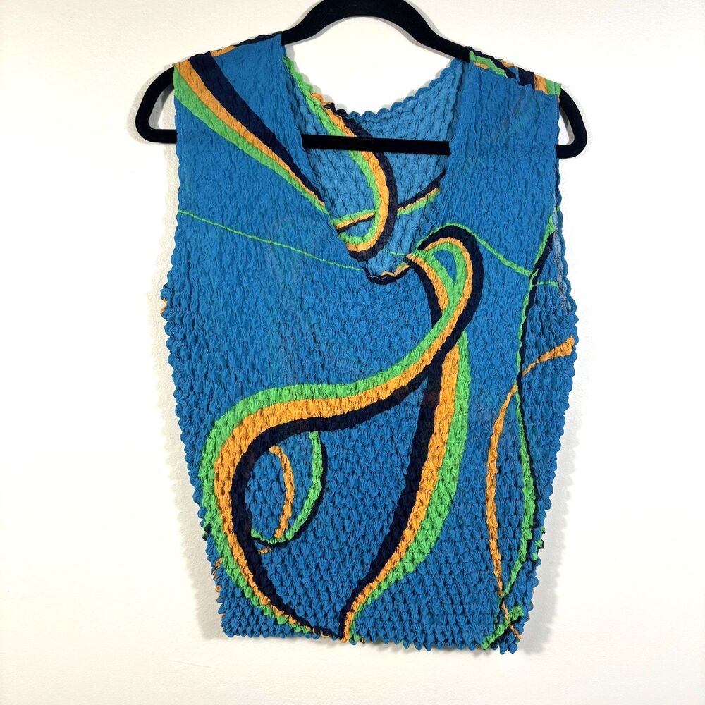 C'est DUO Size L Womens Bubble Y2K Blue Abstract Tank Top / Blouse - EUC